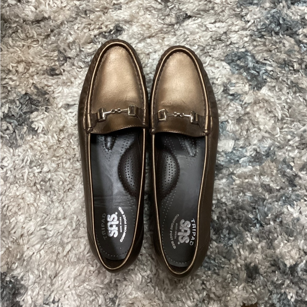 SAS Womens Metallic Brown Slip-On Loafers